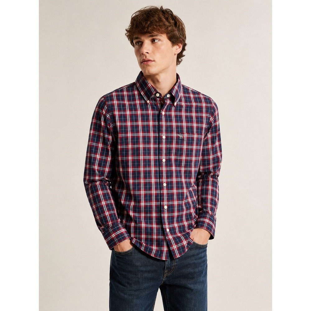 Abercrombie & Fitch Mens Muscle Fit Plaid Button Down Shirt Red Blue Large